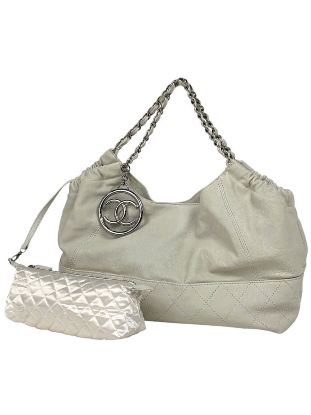 Chanel Shoulder Bag CC Logo Coco Cabas Leather Ivory